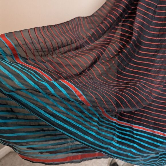 Vintage 1960s Ruth Statner Sheer Stripe Maxi Skirt Blue Red Black Lined High Wai - Picture 11 of 11